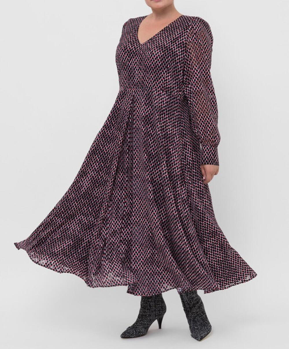 NWT Marina Rinaldi Small Print V-Neck Long Sleeve Dress sz US 18 Flowy Old Money